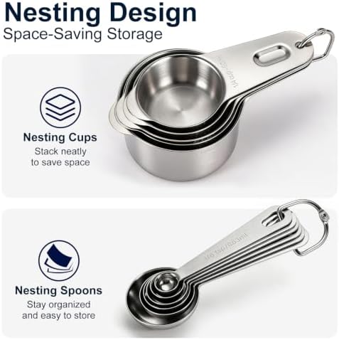 Bopei 14-Piece 18/8 Stainless Steel Measuring Cups and Spoons Set