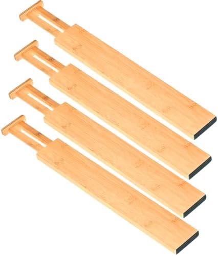 Bamboo Drawer Dividers Set of 4, Adjustable Drawer Organizers for