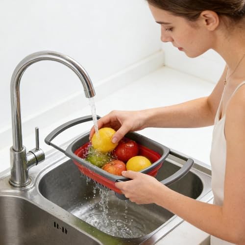 Produce Washing Tub, Expandable Sink Drain Tray, Multipurpose Pasta