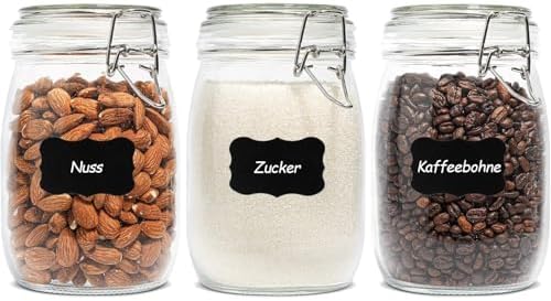ComSaf Glass Jars with Airtight Lids 34oz 3 Pack Pantry Storage Coffee