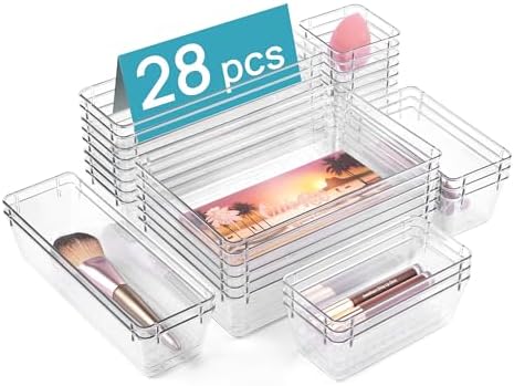 Vtopmart 4 Pack Bathroom Storage Organizer and 28 PCS Clear Plastic