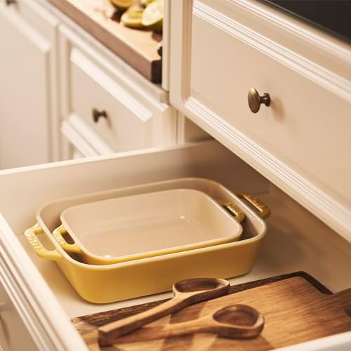 STAUB Ceramic Rectangular Baking Dish Set, 2-Piece, Citron