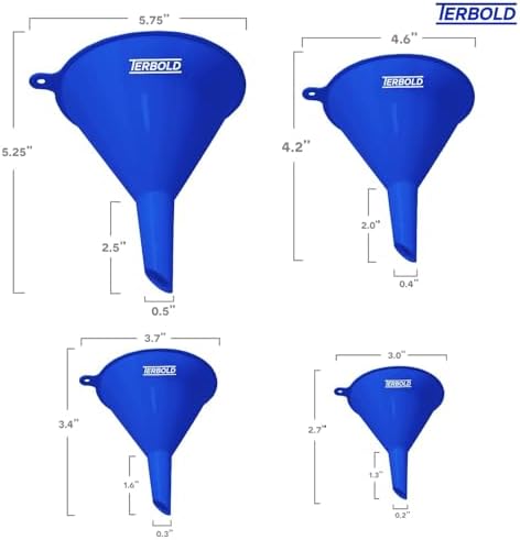 4pc Funnel Nesting Set in BPA Free Plastic for Kitchen Cooking, Car
