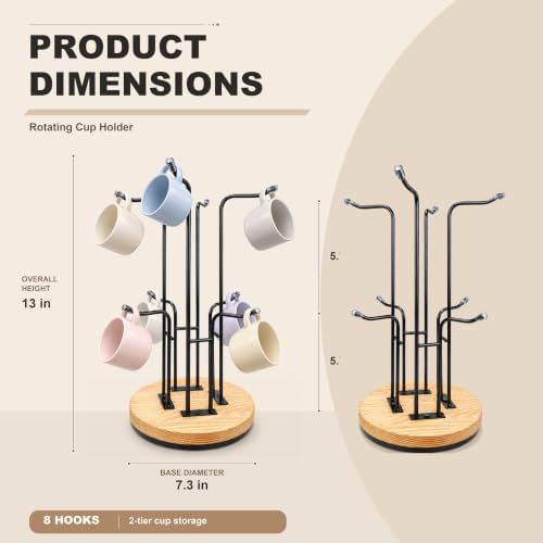 8-Hook 360°Rotating Coffee Cup Holder for Countertop, Mug Tree for