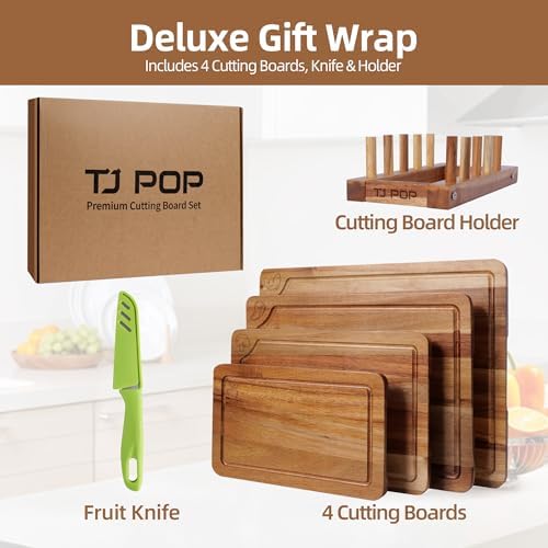 Labeled Cutting Board Set of 4, Wood Chopping Boards with Food Icons