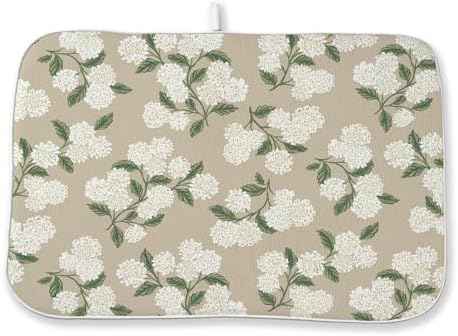 Beige Dish Drying Mat 18x24 Inch Khaki Green Vintage Floral Hydrangea