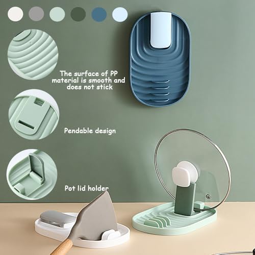 2PCS Spoon Rest with Pot Lid Holder, Stove Top Kitchen Utensil Rack