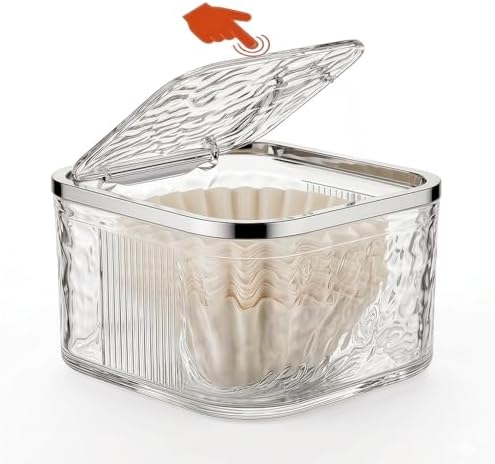 Acrylic Coffee Filter Holder with Push-Button Lid, Large Capacity