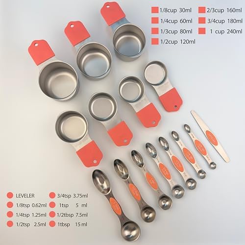 Stainless steel 304 measuring cup and spoon magnetic silicone handle