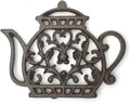 Cast Iron Trivets for Hot Dishes, Rustproof Tea Pot Trivet with Rubber