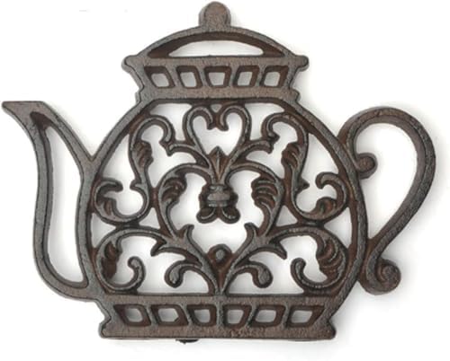 Cast Iron Trivets for Hot Dishes, Rustproof Tea Pot Trivet with Rubber