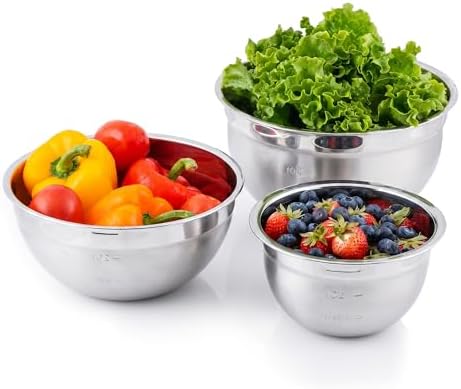 OVENTE Stainless Steel Mixing Bowl Set of 3 with Lids, Silver BM46333S