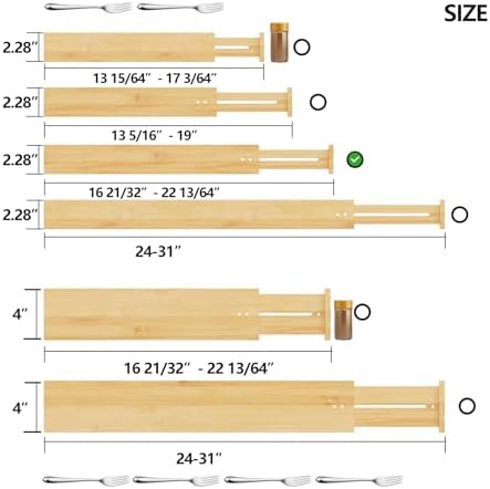 BAMEOS Bamboo Expandable Drawer Dividers – Fits 16.6"–22" Drawers, 2"