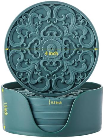 Colinda Silicone Coasters - Set of 6 with Holder, Non-Slip Cup Mats