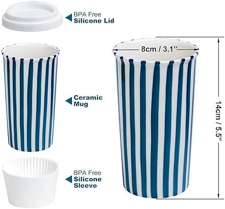 Ceramic Travel Mug with Lid 12 oz Cute Aesthetic Coffee Cup for Women