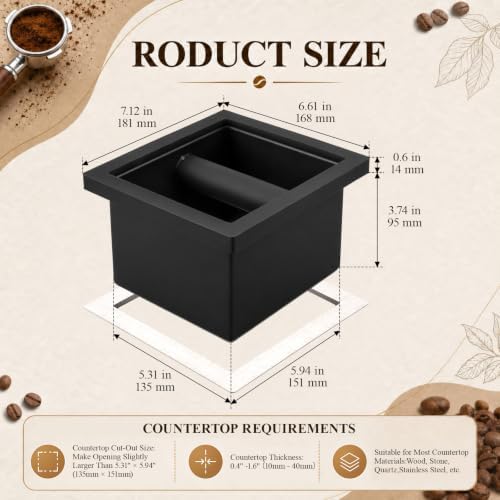 Mimorou Set of 2 Espresso Coffee Ground Knock Box Chute, Built-in