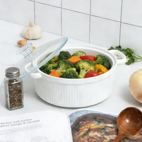 2.3QT Ceramic Casserole Dish with Glass Lid