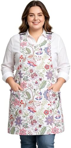 Plus Size Cross Back Apron for Women Canvas Adjustable with 2 Large