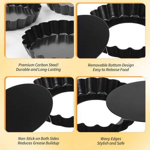16 Pack 4 Inch Mini Tart Pans with Removable Bottom Mini Quiche Pans