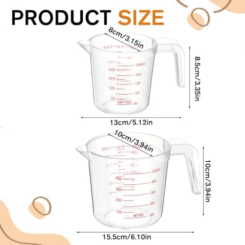 2 Pack Measuring Cups Set, Plastic Liquid Measuring Cups: 250ml