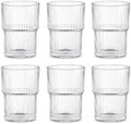 Clear Ribbed Glass Cups, Set of 6, 13 oz Stackable Drinking Glasses