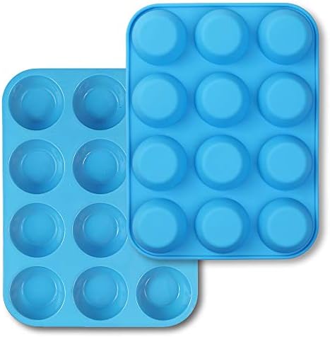 homEdge 12-Cup Silicone Muffin Pan, Pack of 2 Non-Stick Muffin Molds