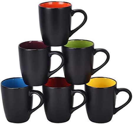 Lifecapido Set of 6 Modern Black Ceramic Coffee Mugs, 16 Ounce
