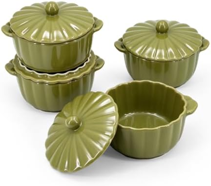 4-Pack Ceramic Casserole Dishes with Lids (Moss Green)