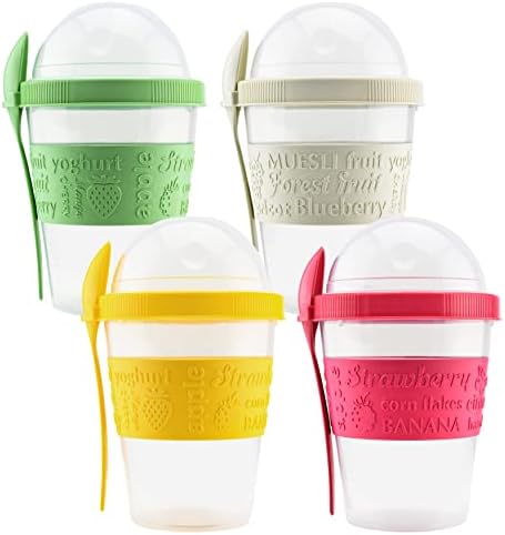 Tribello 20 OZ Overnight Oats Container With Lid, Set of 4 Crunch Cups