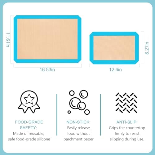 Silicone Baking Mat Set of 3, Non-Stick 2 Half & 1 Quarter Sheets