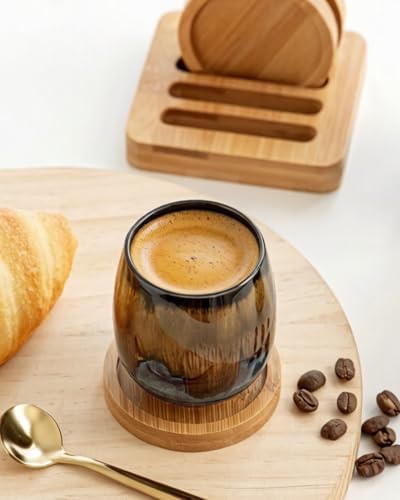 2.7oz Espresso Cups Set of 4 with Saucers & Spoons, Ceramic Demitasse