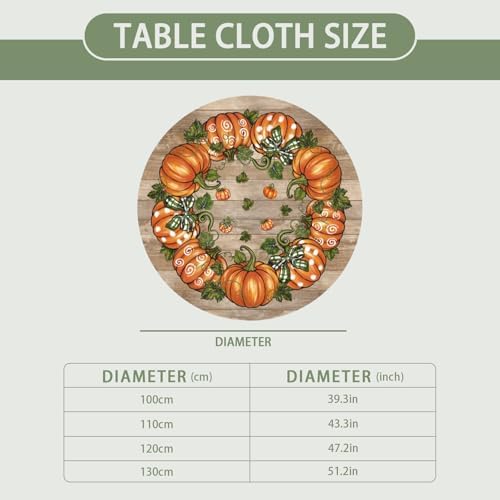 Robvobe Fall Round Fitted Tablecloth with Elastic, 40"-44"