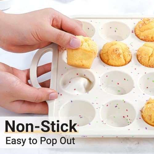 FUNBAKY Silicone Mini Muffin Pan, Metal Reinforced Frame 24 Cups