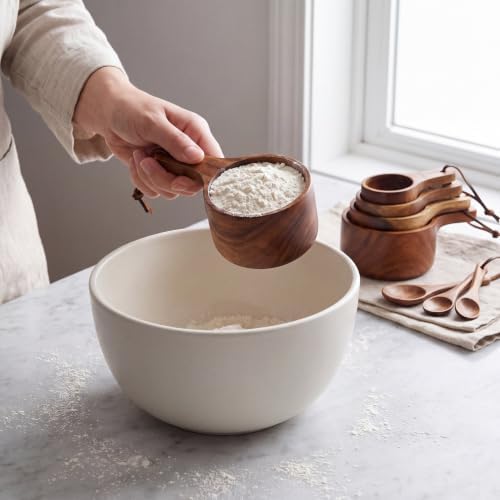 Acacia Wood Measuring Cups and Spoons Set, 8 Piece Handcrafted Wooden