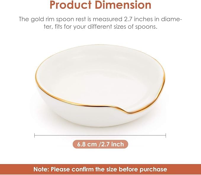 Boao 2.7 Inches Mini Ceramic Spoon Rests, Gold Rim Kitchen Spoon