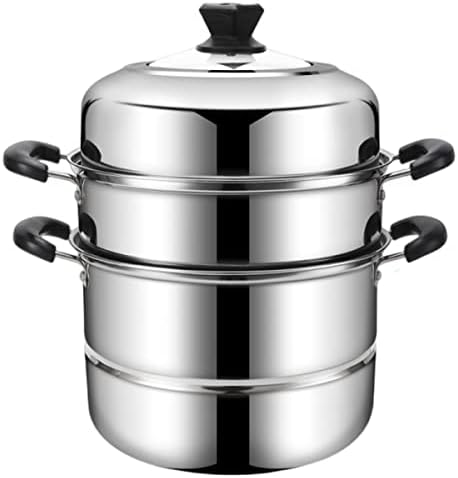 11.8inch Steam Pots with 3pcs Steamer Liners and Kitchen gripper 3-tier Stainless Steel Steamer Pot with Lid for Cooking Multipurpose Vegetable, Dumpling, Stock, Sauce