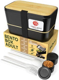 Umami Bento Box Adult, Stackable Lunch Box, 50 oz, Black& Bamboo