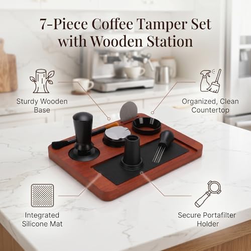 Jiawu Coffee Tamper Set 51mm Solid Wood Base with Silicone Mat and