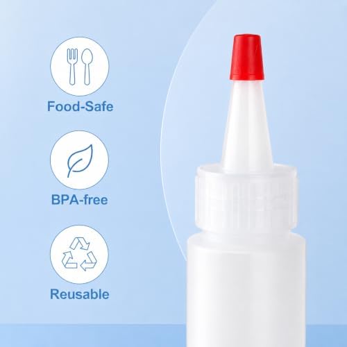 10 Pcs 2 oz Squeeze Bottles with Red Twist Top Cap Plastic Squeeze
