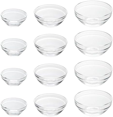 3 Sizes of Clear Glass Bowls, 2.5, 3.5 & 8.5 oz, Small Prep Bowls for