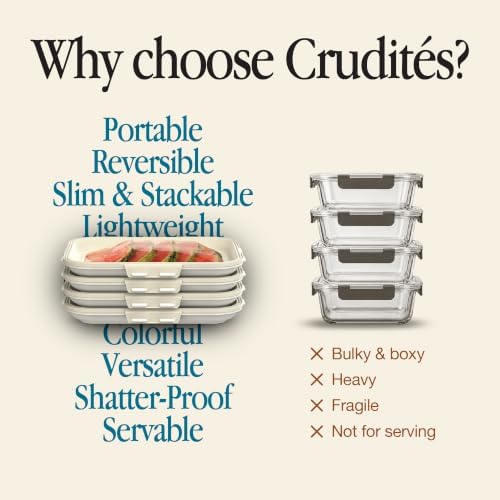 Crudités Portable Snack Tray, Rectangle Cream White 2-Pack