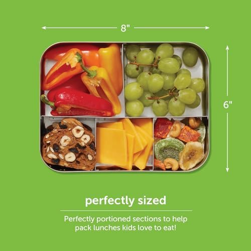 LunchBots Large Trio Stainless Steel Kids Bento Box 3-Section Aqua