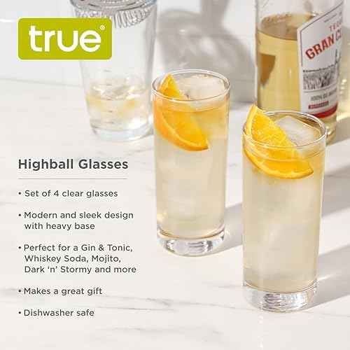 True Highball Glasses, Tall Glass Tumbler for Cocktails, Mojito Iced
