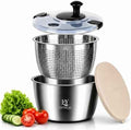 Large Salad Spinner 5.3 Qt with Stainless Steel Basket & Storage Lid, Black