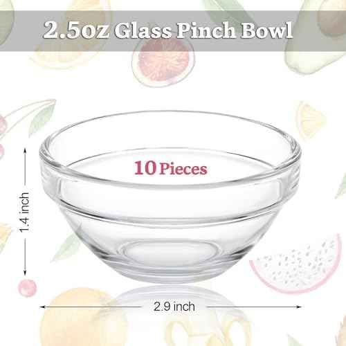 PARBEE 3" Clear Glass Pinch Bowls, 10 Pack 2.5oz Small Prep Dishes