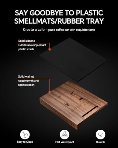 Espresso Tamping Mat - Premium Walnut with Silicone Pad, 9.21 x 7.24"