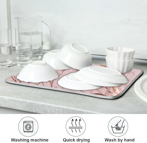 OTVEE Blush Branch Art Dish Drying Mat for Kitchen Counter Absorbent