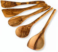 OLIVIKOTM 100% Olive Wood HANDMADE 5 Spoon Set | Ideal for Nonstick