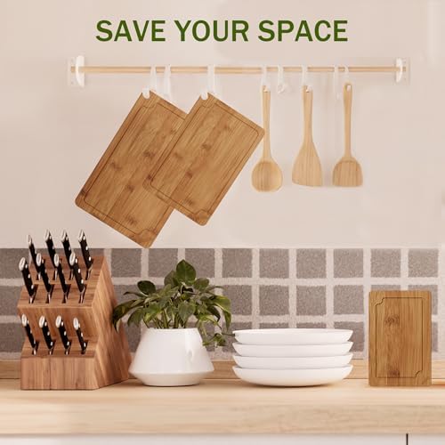 3-Piece Bamboo Cutting Board Set Serving Tray Juice GroovesHandles
