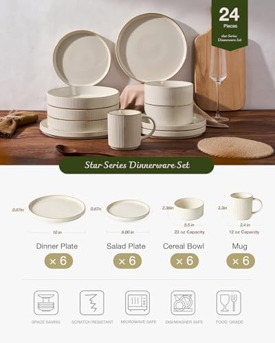 Famiware Stoneware Dinnerware Set with Mugs, Plates and Bowls, Dishes for 6